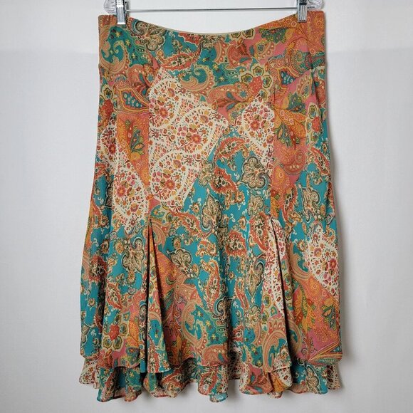 Chaps by Ralph Lauren Y2K 90s Style Multicolor Paisley Fairy Slip Midi Skirt L - Picture 2 of 10